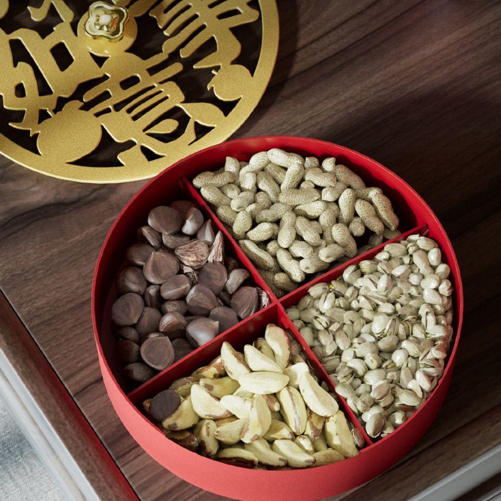 Divided Spring Festival Snack Serving Tray Traditional Chinese Style Nut Serving Bowl with Lid Round New Year Snack Platter