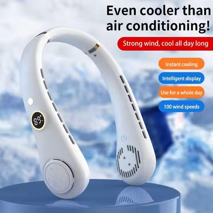 Hanging Neck Fan Digital Display Power Ventilador Bladeless Neckband Fan Portable Mini Air Cooler USB Rechargeable Electric Fans