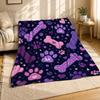 Purple Dog Bone Paw Coral Fleece Blanket