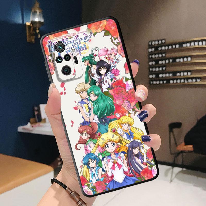Custodia di lusso nera morbida per telefono per Xiaomi Redmi Note 9 11 Pro 8T 10S 11T 11S 7 9S 10 Lite 8 11E Cover Japan Sailors-Cute Moons