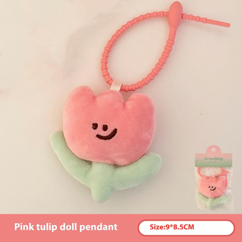 Cute Cartoon Plush Tulip Keychain Soft Stuffed Flower Dolls Bag Pendant Kawaii Plush Flower Decoration Accessories Girls Gifts