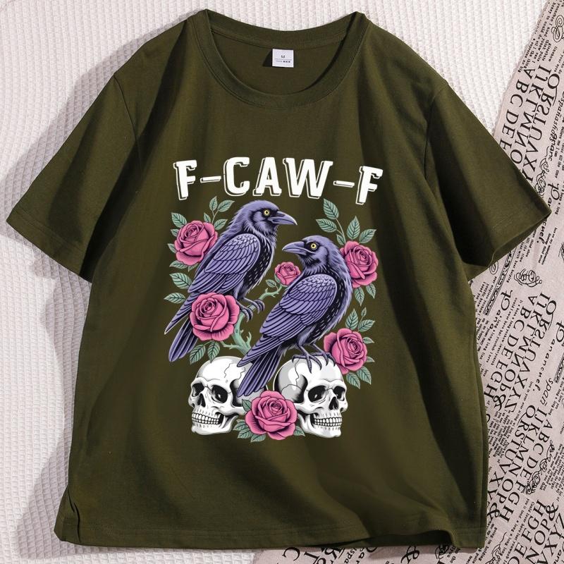 Gothic Black Crow FCW Graphic Tee Unisex Cotton Tshirt Loose Fit Casual Streetwear Top Soft Fabric Mens Womens TShirt Clothes