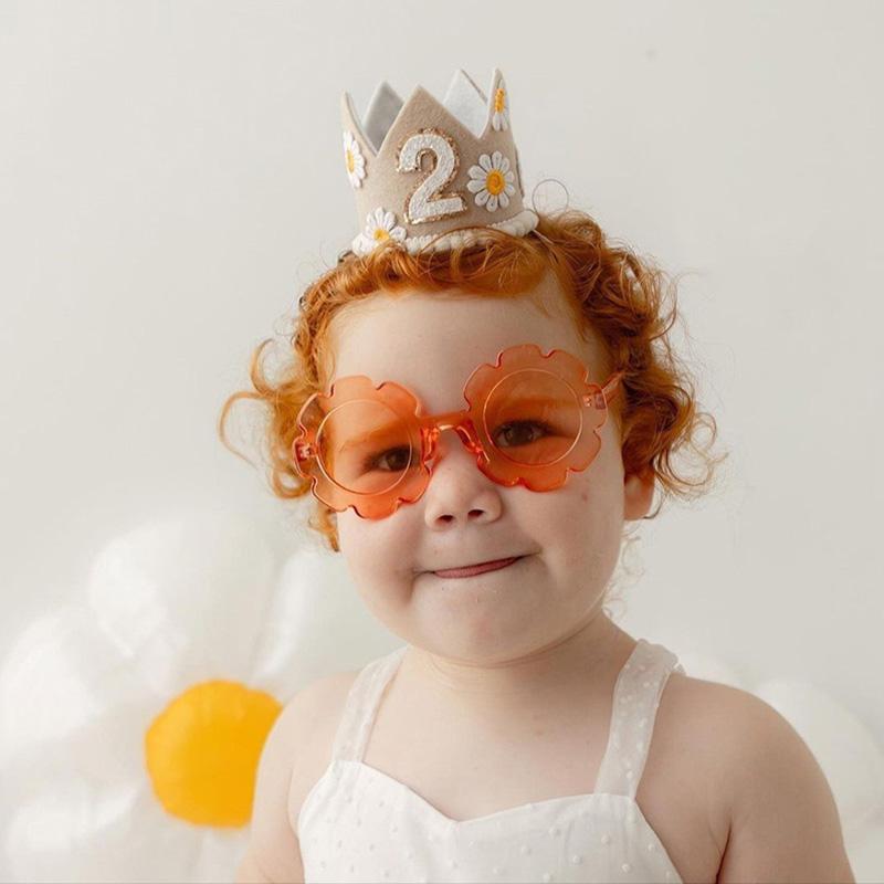 1pc Daisy Pattern Pink Crown Hat 2025 Princess Baby 1st Happy Birthday Photography Props Shower Decorative Party Product