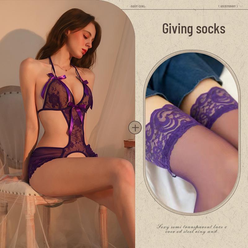 Temptation Lace Bodysuit: Open Crotch Small-Bust Lingerie for Passionate Homewear