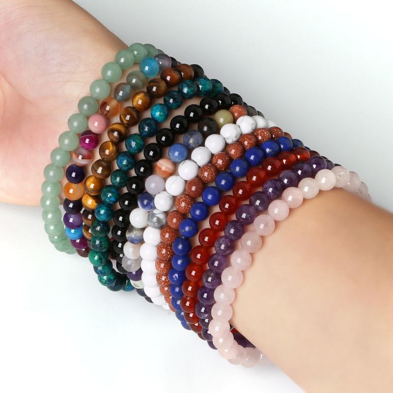 Set Da 3 Braccialetti Elastici Con Pietre Preziose Naturali, Perline Da 4mm, Gioielli Curativi Per Donne