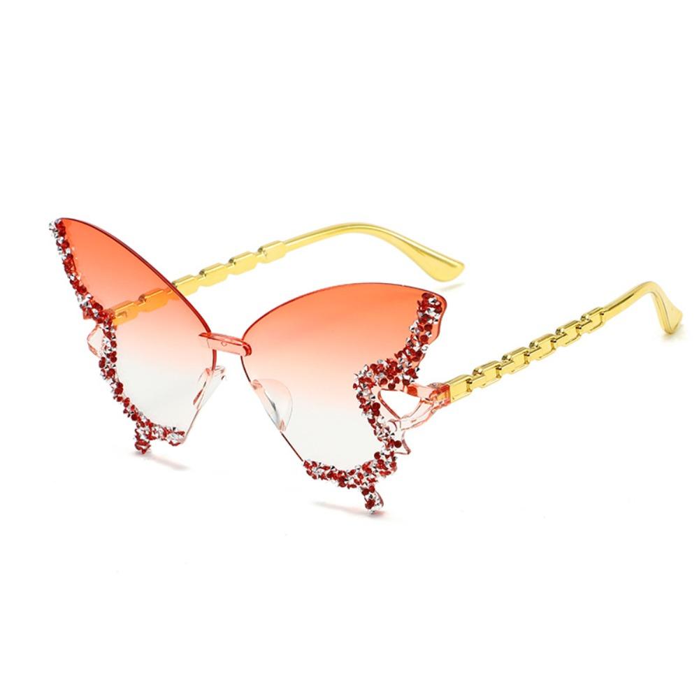 Luxury Tint Color Butterfly Sunglasses Rimless Frame UV Protection Rimless Sun Glasses Flash Style Cat Eye Sunglasses for Women