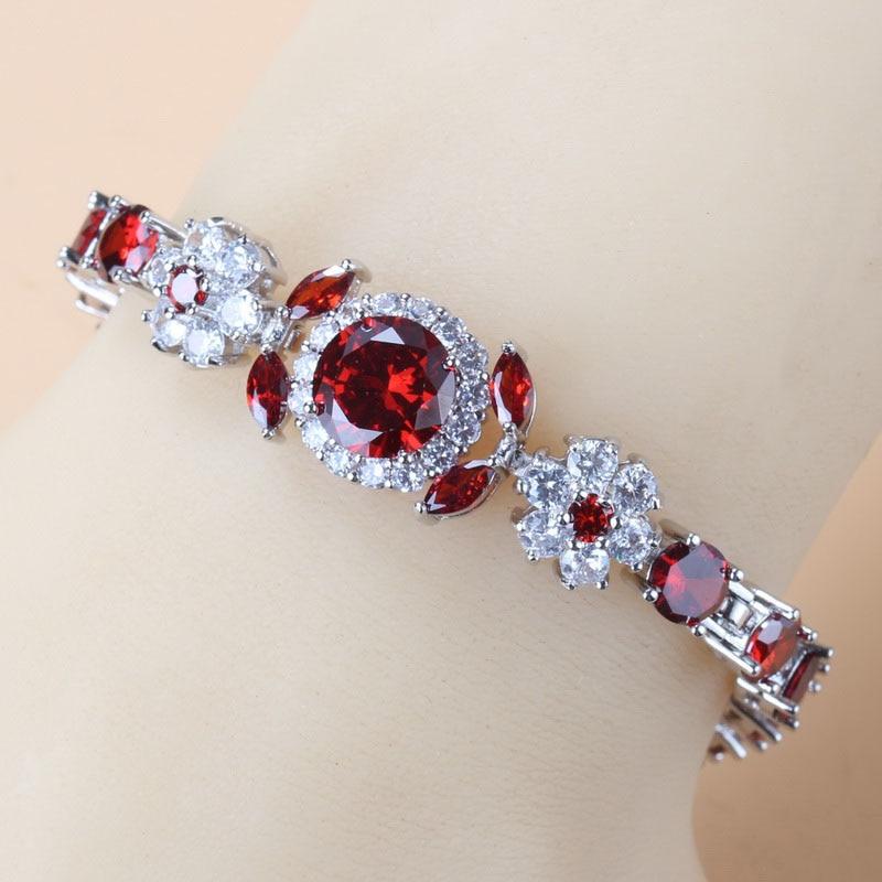 925 Sterling Silver Charm Bracelet Bangle Blue Cubic Zirconia 6-Colors Wedding Jewelry Adjustable Length 18+3CM