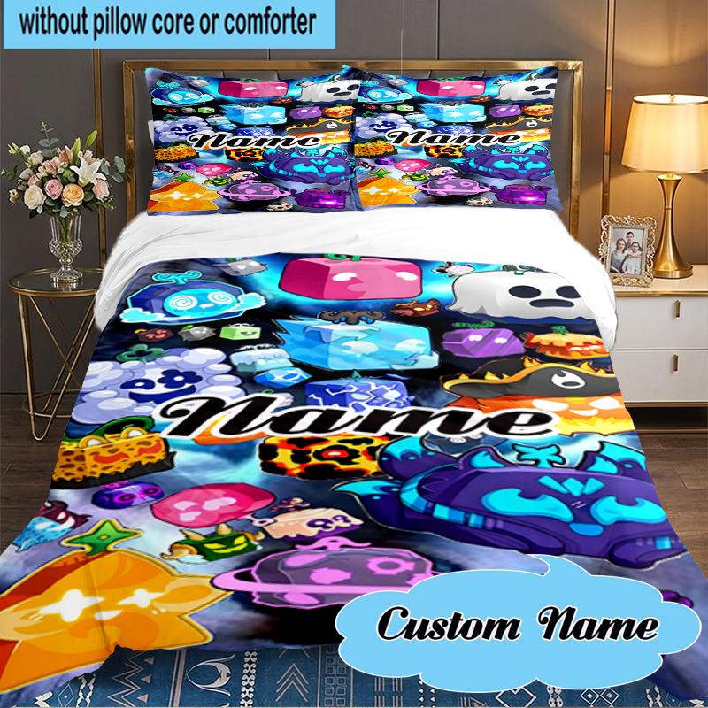 Custom Name Blox Fruits Bedding Set 3pcs, Bedding Set Including 1pc Duvet Cover And 2pcs Pillowcases for Bedroom, Dormitory Gift