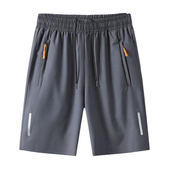 Men Shorts Elastic Waist Mid-rise Adjustable Drawstring Shorts Ergonomic Design Solid Color Ice Silk Casual Shorts