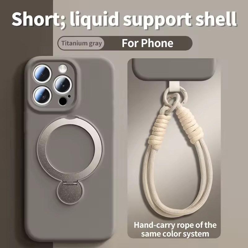 Magsafe Magnetic Bracket Liquid Silicone Phone Case For IPhone 13 14 15 16 17 Pro Max With Hanging Rope Anti fall Protective Cover