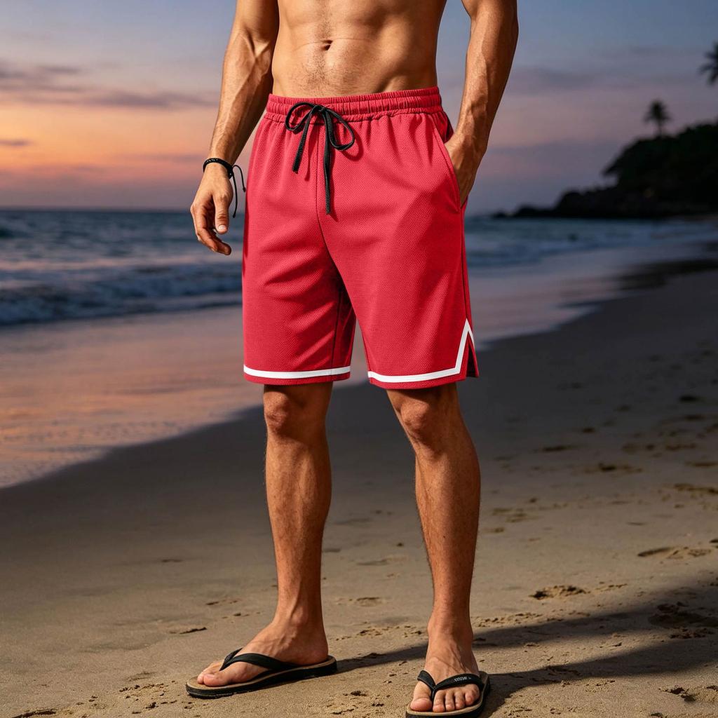 Men's Breathable Mesh Athletic Shorts Lightweight Casual Sportswear with Elastic Waistband and Drawstring for Outdoor Activities and Gym