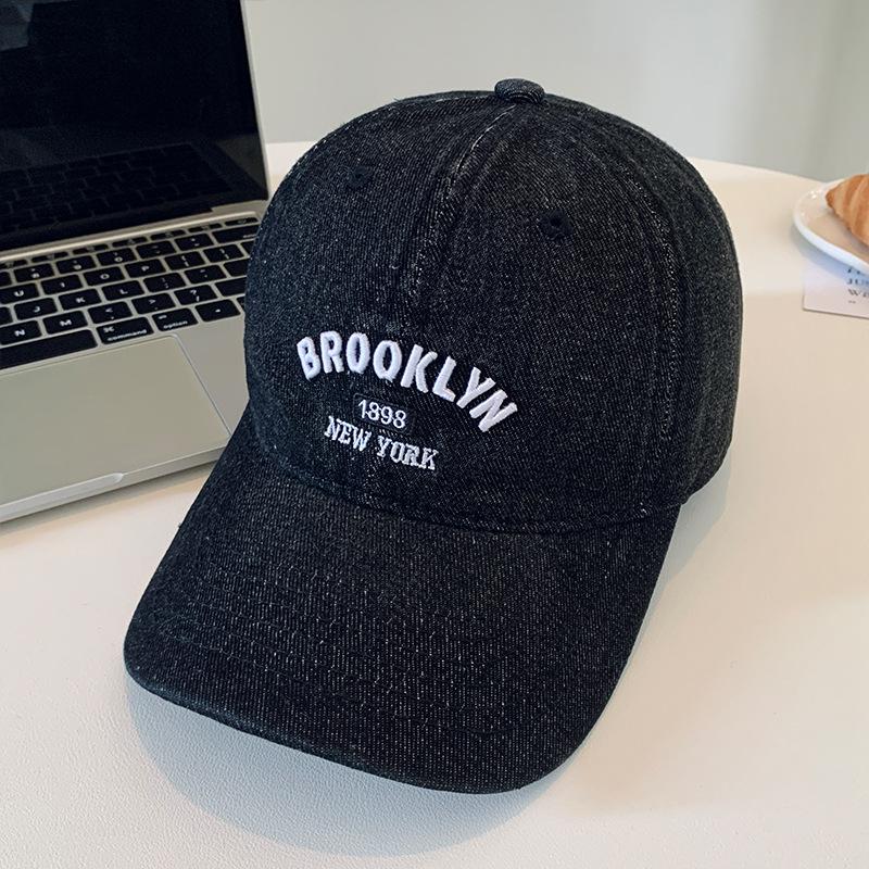 

Fashion Versatile Washed Denim Cap Women s Summer Letter Embroidery Show Small Face Big Head Circumference Baseball Cap Men s Trend adjustable чёрный