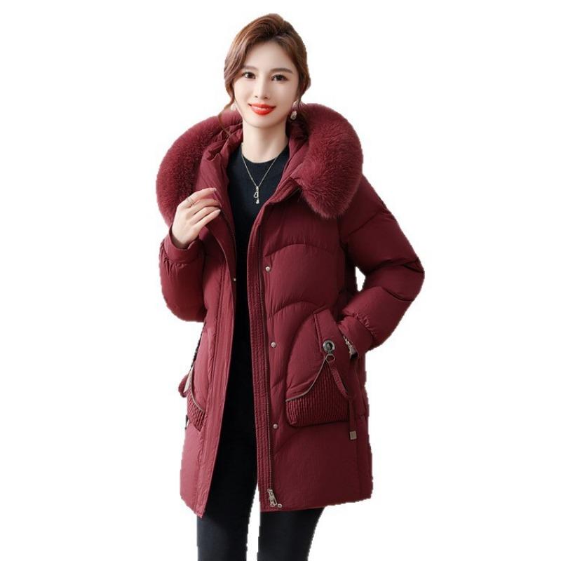 Mom winter down jacket medium and long new large size medium and old autumn and winter real fox fur collar jacket