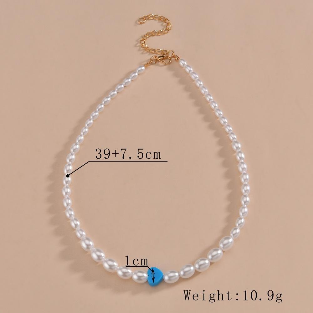 Blue Resin Love Beaded Pearl Ladies Necklace Necklace