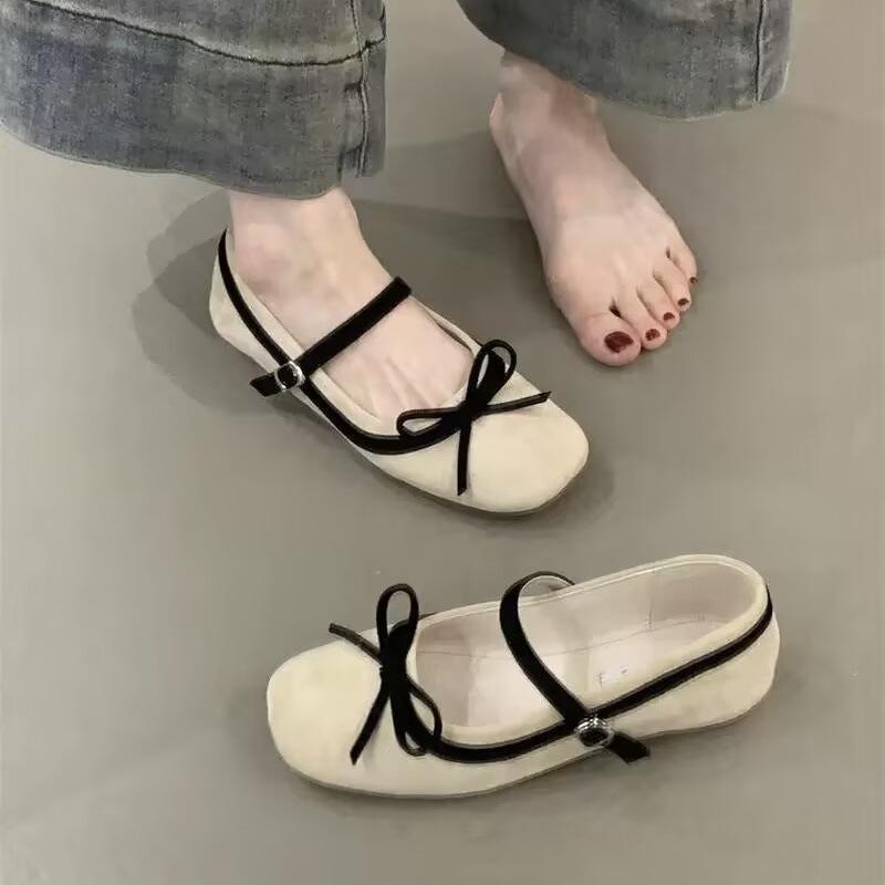 

Small inner height increase ballet single shoes women s shoes 2025 spring new pink bow suede Mary Jane shoes 35 абрикосовый