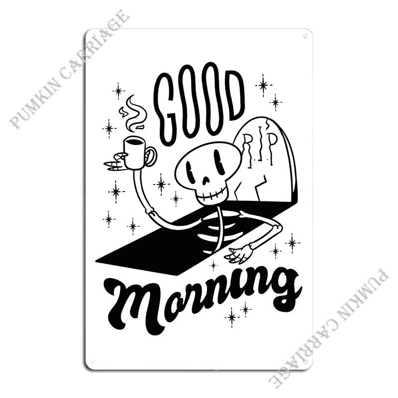 Skeleton Drinking Coffee Metal Sign Pub Wall Cave Designing Character Bar Cave Tin Sign Poster 20x30cm(7.8x11.8inch)