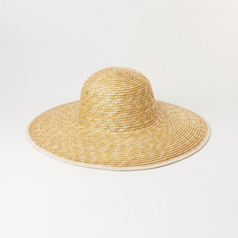 Europe, America Spring and Summer New Casual Simple Hemming Basin Type Big Eaves Straw Straw Hat Travel Sunscreen Beach Big Edge Straw Hat