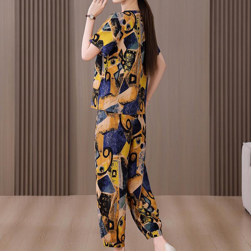 Summer Women's Two Pieces Set Plus Size Elegant Cotton Linen Pant Sets Casual Ladies Clothes