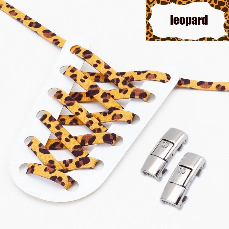 

Шнурки для обуви без завязывания с кнопочным фиксатором, эластичные шнурки с животным тигровым/леопардовым узором, аксессуары для кроссовок и обуви леопардовый