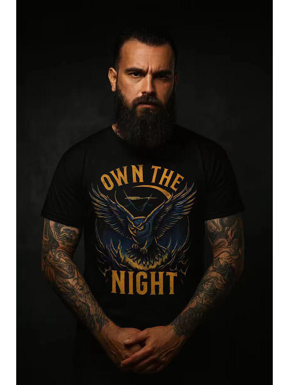 

2026 Trendy Men s Solid Color Short Sleeve Wing Pattern T-shirt - European & American Street Style Sporty Loose Fit S чёрный