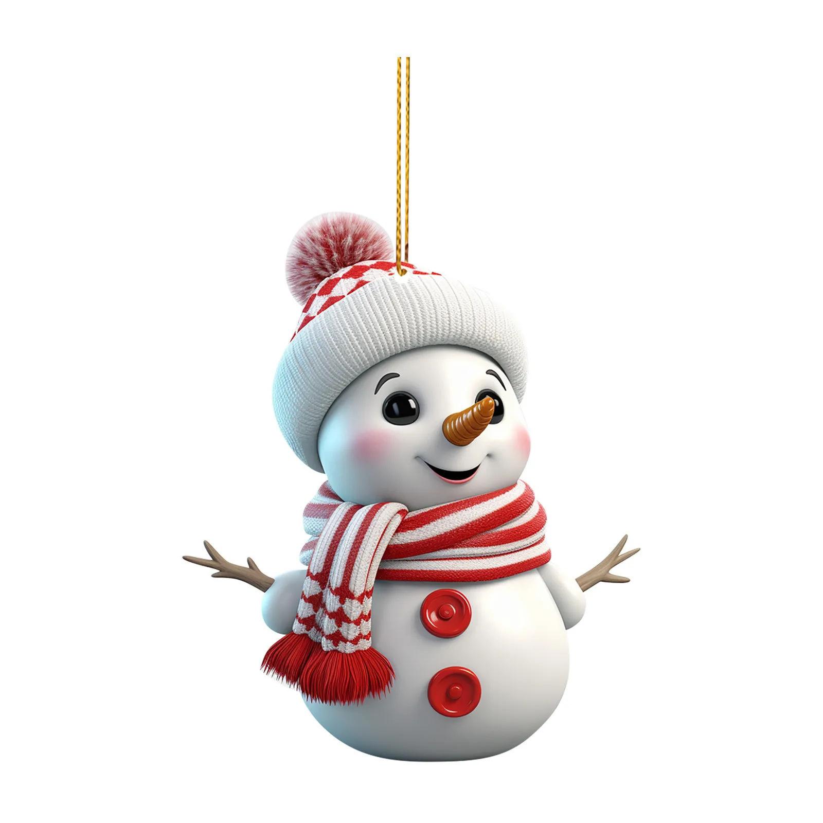 

2D Flat Cute Snowman Car Ornament Christmas Tree Decor PVC Hanging Pendant For Home Office Holiday Decoration Gift