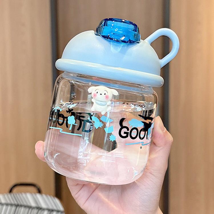 Cute High-Value Portable Glass Water Cup for Girls – Large Capacity, High-Temperature Resistant, Ideal for Students.
