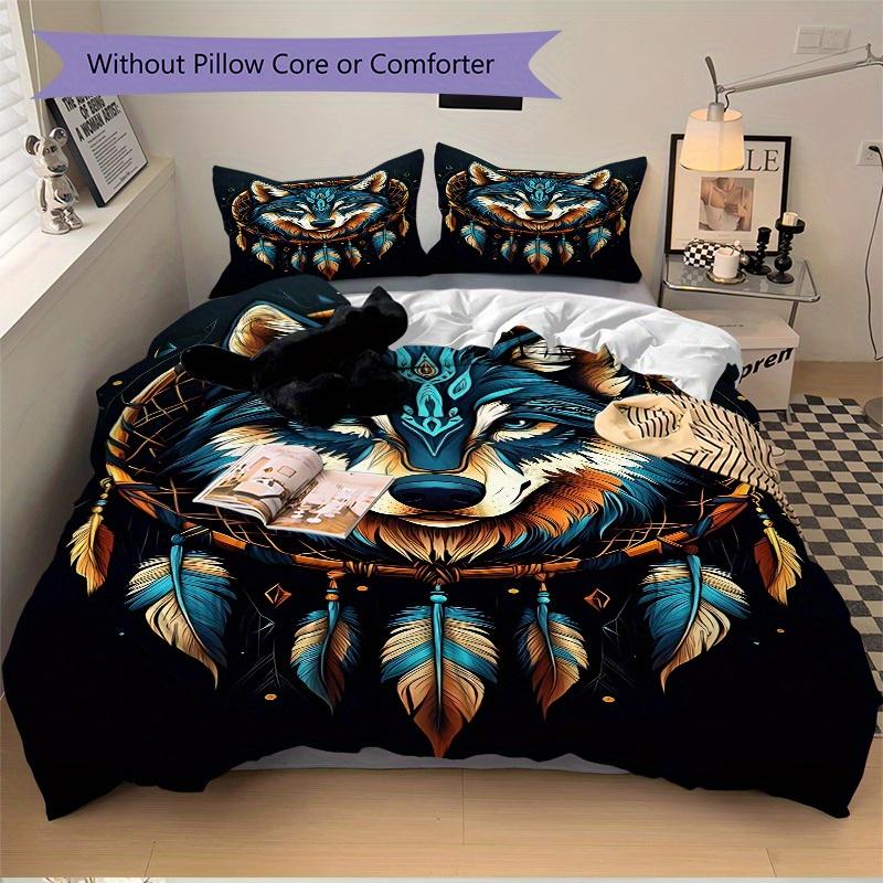 3pcs Wolf Dreamcatcher Soft Comfortable Bedding Set, For Bedroom, Guest Room And Dorm, All - Season Use, High-Definition Printing140
