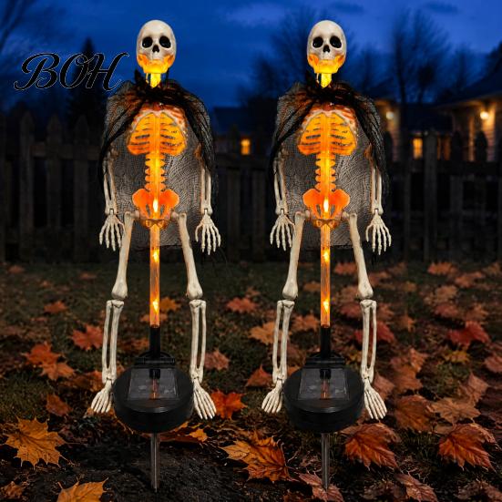 Halloween Party Supplies 2Pcs Solar Skeleton Yard Stake, LED Garden Lights, Waterproof Wireless Stakes Realistic Skull Figurines for Outdoor