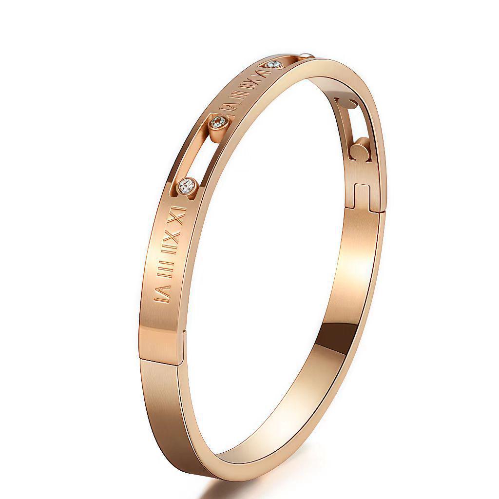 Bracelet de Luxe en Acier Inoxydable pour Femme: Titane Électroplaqué, Sertissage Diamants Complet, Style Européen-Américain