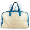 HERMES Victoria 43 Boston Bag Hand Bag Toile H / Leather Blue gene blue/Beige