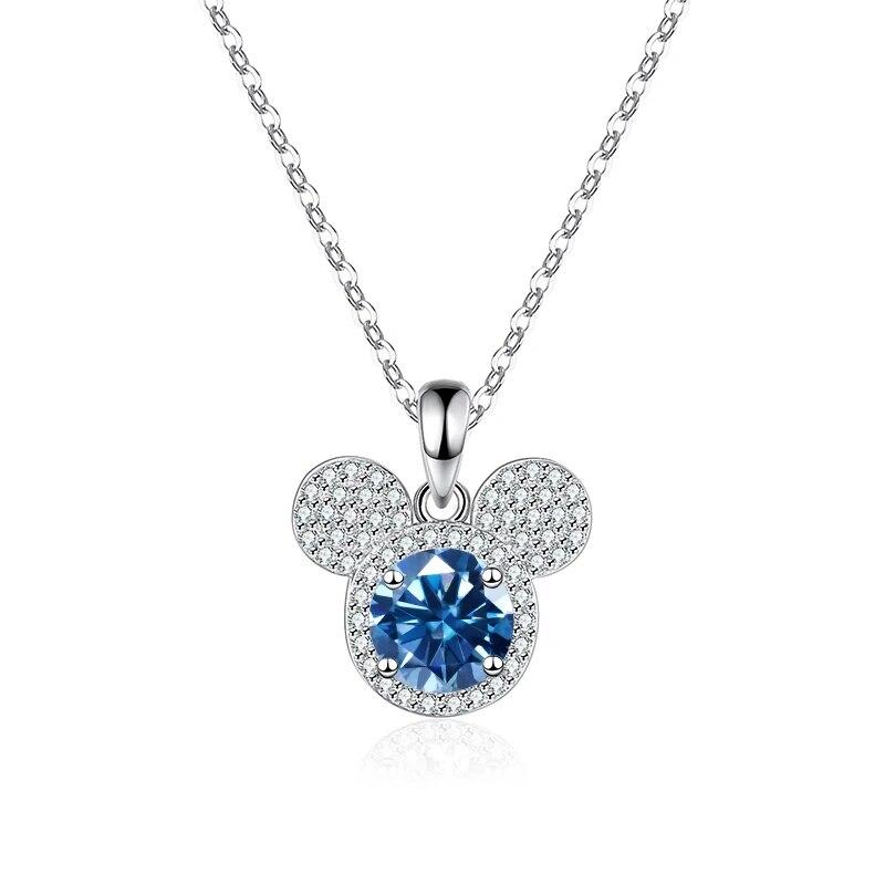 Bague Ringen Pandantiv Argint Sterling S925 1 Carat Moissanite Diamant Colier Modă Femei Bijuterii de Lux Cap Șoarece Mickey