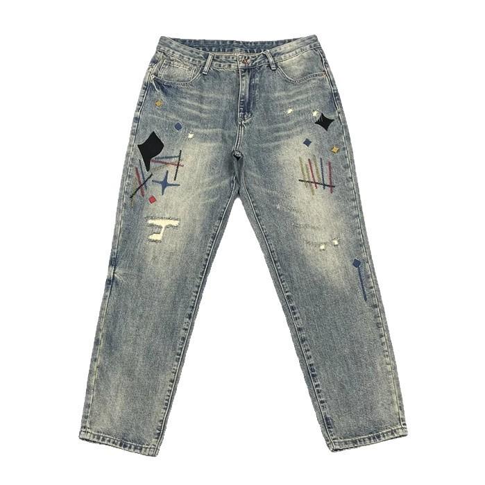 Jeans Rotos Lavados Retro para Hombre Tendencia Sueltos Estampados Rectos
