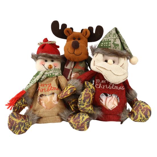 Christmas Gift Bags Zipper Design Reusable Fabric Gift Bags for Gifts Candy Fruits 3D Santa Snowman Deer Shaped Storage Bag for Party And Festival