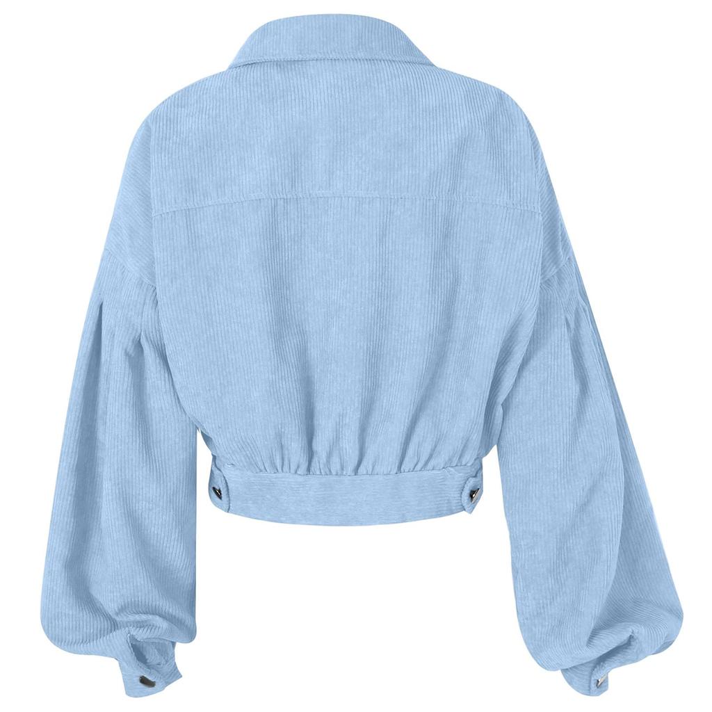 Damen-Cordjacke mit Reverskragen und Ärmeln, einreihiger Freizeitmantel für den Herbst