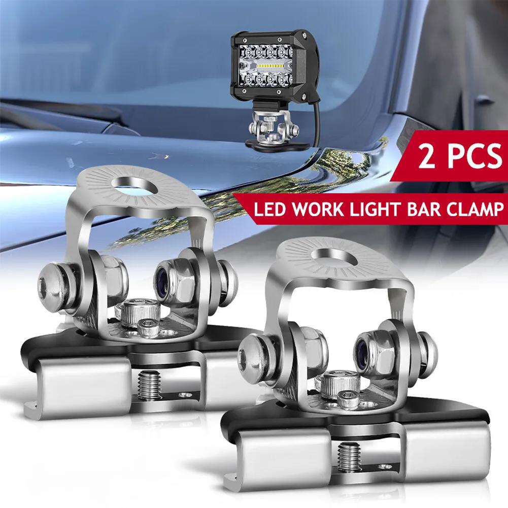 2PCS Universal Car Auto Hood LED Work Light Bracket Holder Clamp Engine Cover Mounting Clamp Bar Mount Bracket For ATV SUV