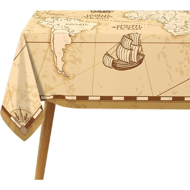 Hafangry World Map Tablecloth Adventure World Awaits Party Decoration Retro Beige Nautical Compass Kitchen Dining Room Home Decor-60×84inch