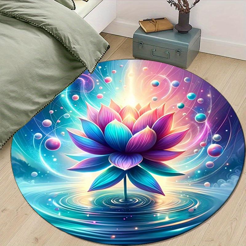 Fantasy Lotus Flower Round Area Rug - Non-Slip Polyester Chair Mat for Bedroom, Living Room, Home Decor - Crystal Velvet, Durable and Soft F