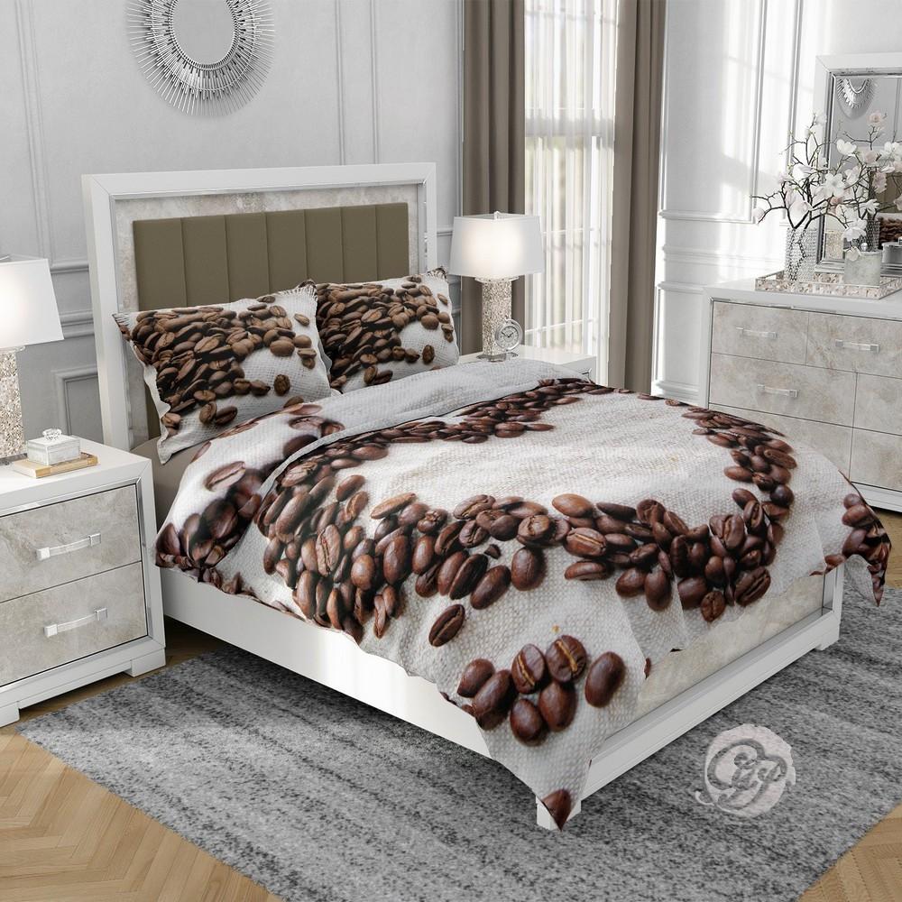 3D Cotton Satin Bedding 140x200cm HEART OF COFFEE