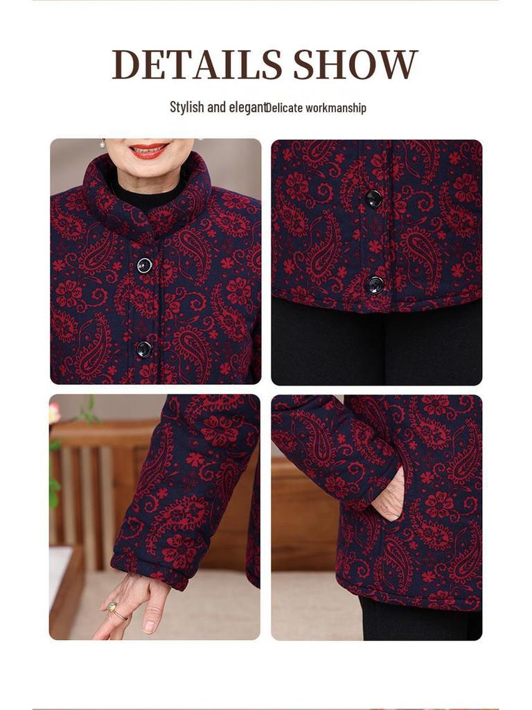 Elderly Women's Thickened Winter Cotton Jacket - Grandma Style