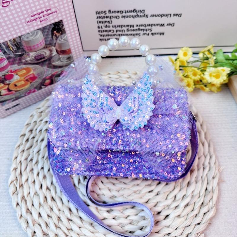 Cute girls' bag:butterfly&pearl details,cartoon rabbit design—crossbody/handheld!Princess-style,perfect for little fashionistas.