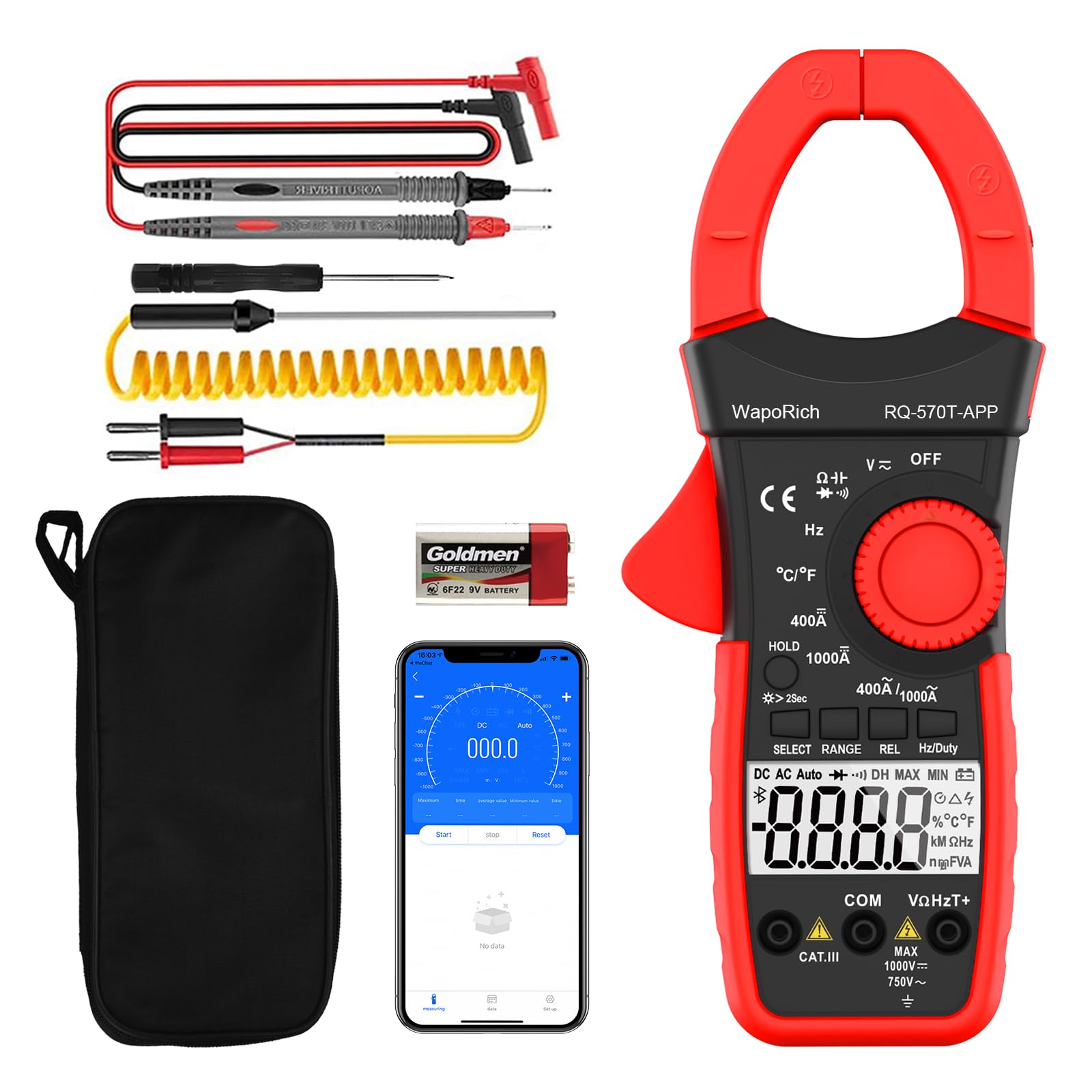 

Clamp Meter Clamp Meter Counter Data Logging Measurement of Amp Volt Ohm Capacitance Frequency Temperature Electrical Tester 1000A Clamp with Voltage