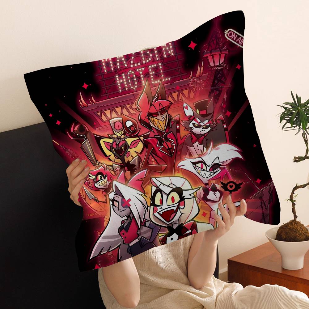 Federa Cuscino Musicale Animato H-Hazbin Hotel Copricuscino da Viaggio per Auto per Divano Auto Regalo di Natale 40x40cm 45x45cm