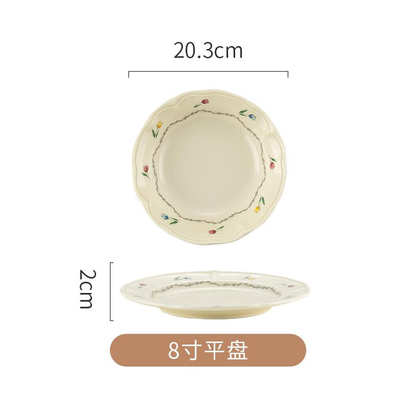 Victoria High-Value Tableware, Small Flowers, Fresh Ceramic Bowls, Household Plates, Large-Capacity Soup Bowls, Binaural Bowls