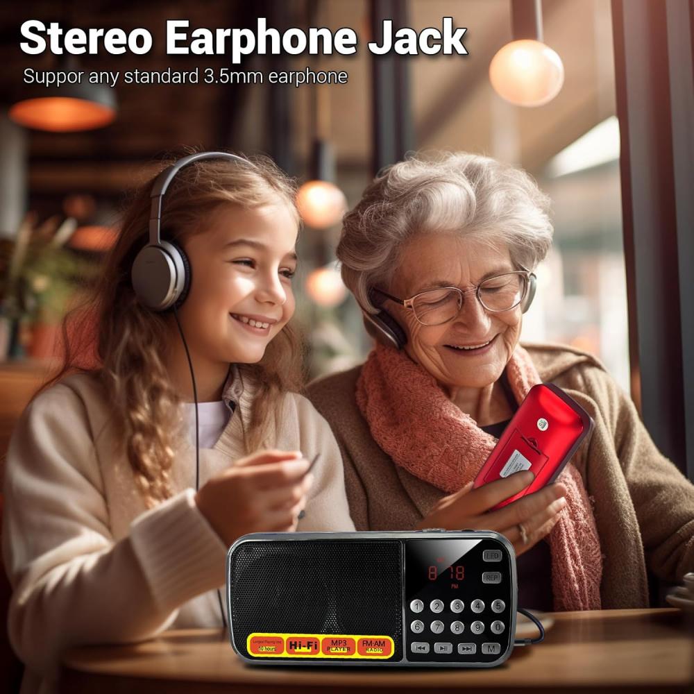 Kleine Radios, tragbar, AM FM, unterstützt MP3-Wiedergabe über USB-Flash-Disk/Micro-SD-Karte, digitale Tasten, Bassmembran-Taschenradio mit ausgezeichnetem Empfang