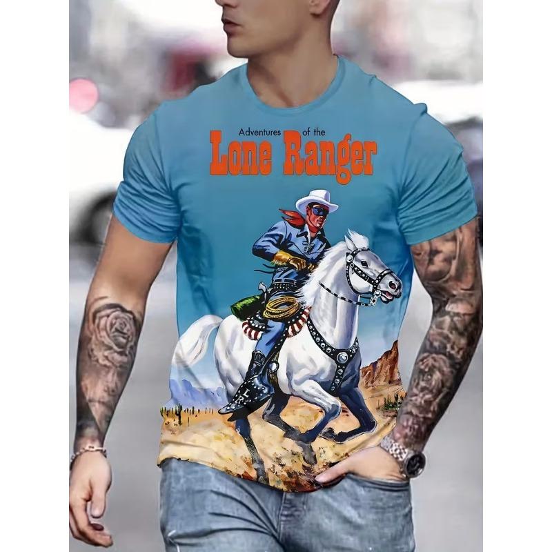 New Men's T-shirts Clothing Fashion Cowboy Printed Short Sleeve T-shirts Tops Summer Breathable Crew Neck T Shirt For Men