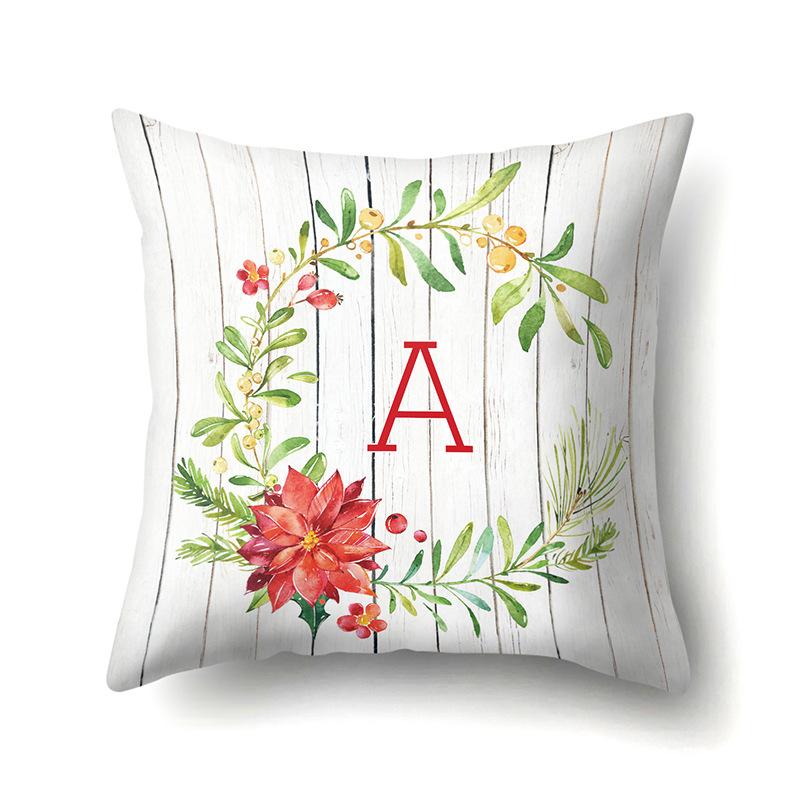 

Polyester Pillowcase Home Green Leaf Wood Grain Printed Pillowcase 26 English Letter Cushion Cover No pillow core