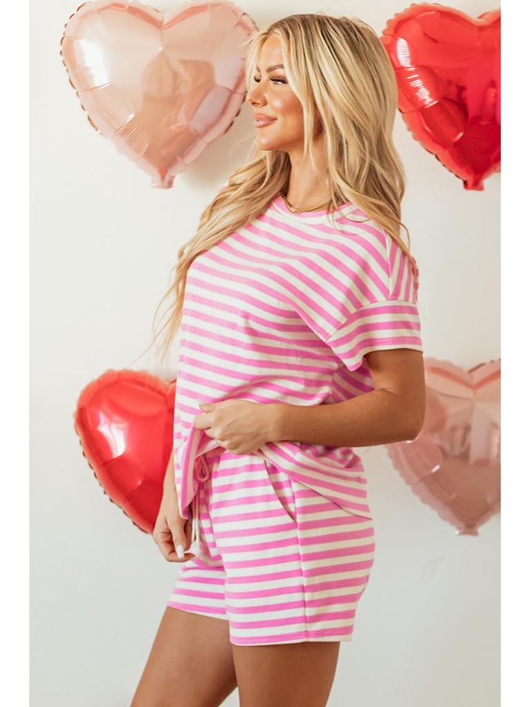 Spring/Summer Women's Minimalist Striped Short-Sleeve Two-Piece Set - Casual Homewear.