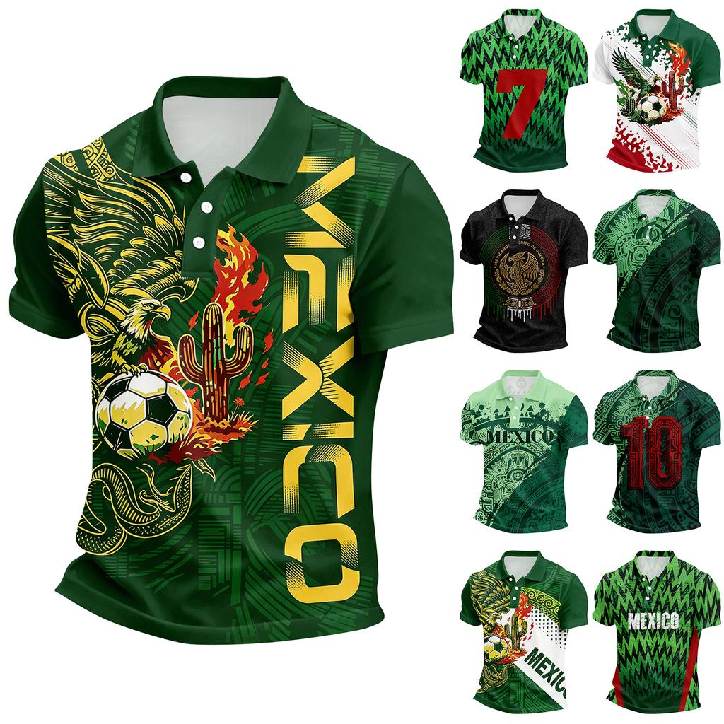 Men's Short Sleeve Shirt with Mexico Flag Print Fan Support Summer Top