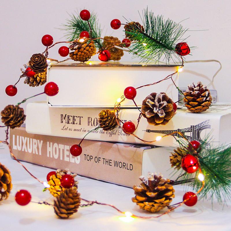 2m Christmas Pine Cone Led String Light Battery Xmas Tree Garland Decors Lamp