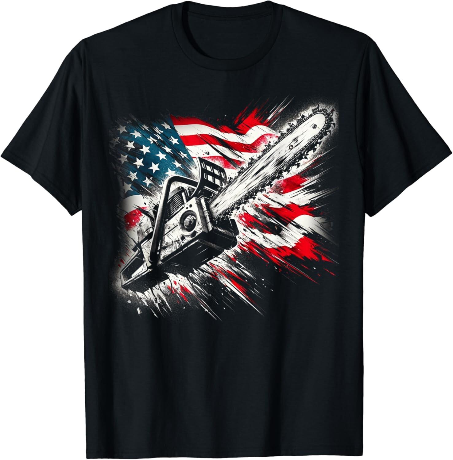 Vintage US Flag Chainsaw | Cute Woodworker Funny Logger Gift Unisex T-Shirt Mens Womens Tees Top 3XL